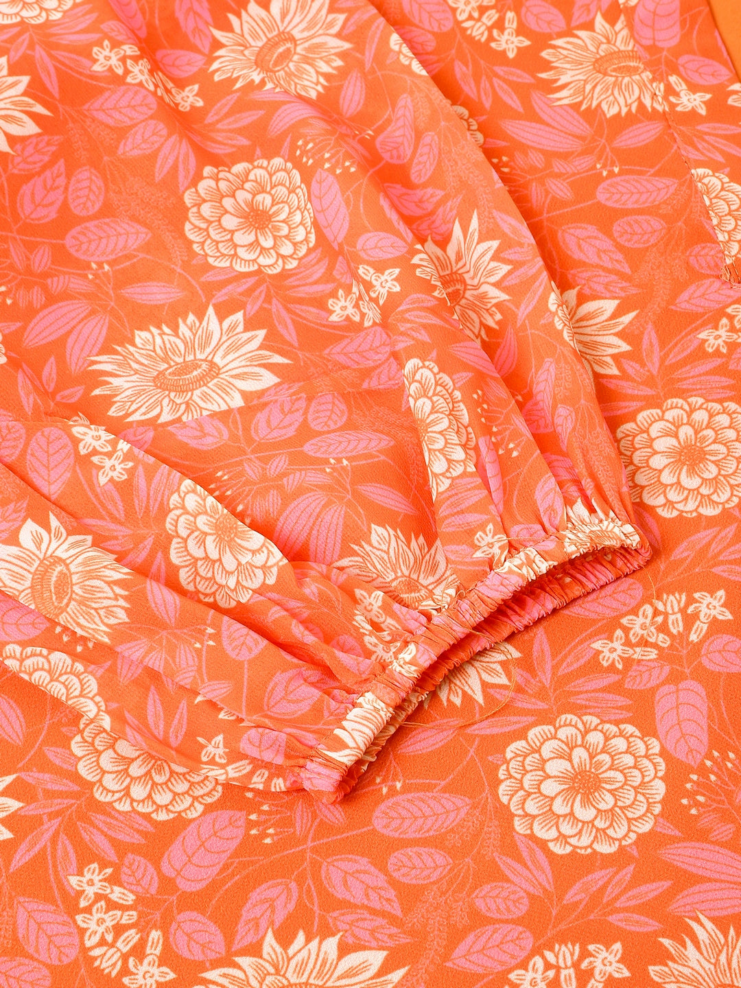 Plus Size Peach Georgette Floral Printed A-line Tunic