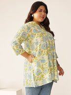 Plus Size Off White Pure Cotton Floral Printed A-line Tunic