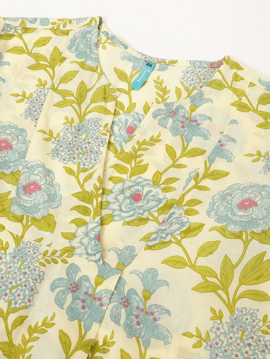 Plus Size Off White Pure Cotton Floral Printed A-line Tunic