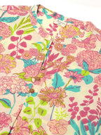 Plus Size Cream Pure Cotton Floral Printed A-line Tunic