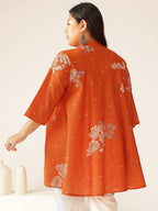 Plus Size Orange Pure Cotton Floral Printed A-line Tunic