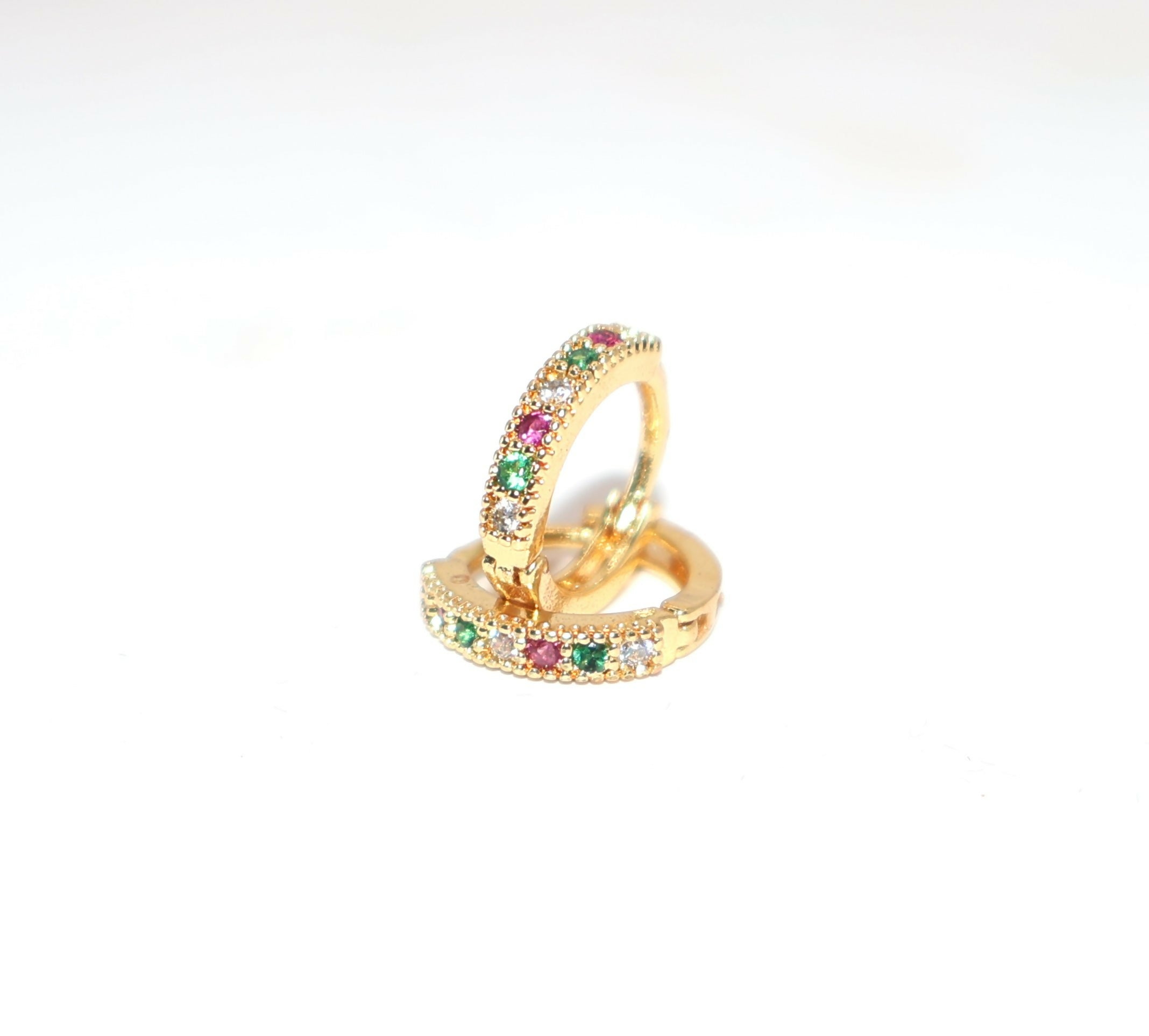 Gold Plated Bezel AD Bali Huggie Hoop Earrings Kan ki Bali for Daily Wear Combo Pack of 2