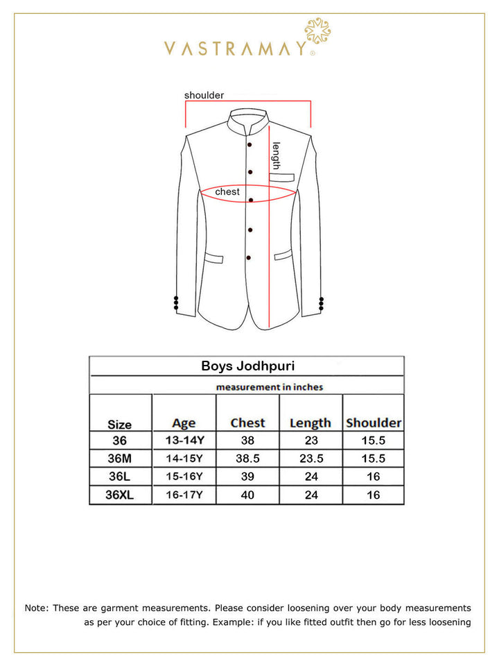 VASTRAMAY Boy's Floral Printed Pink Bandhgala Prince Coat Jodhpuri - qivii