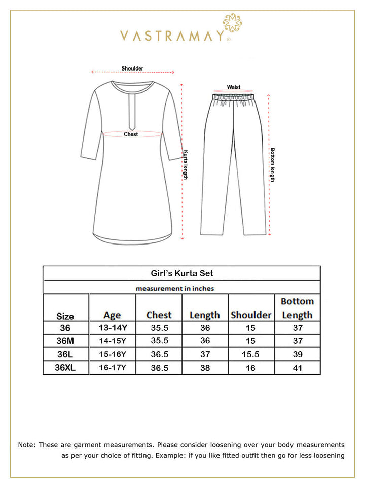 VASTRAMAY Girls' Mint Green Viscose Kurta And Straight Pant Set - qivii