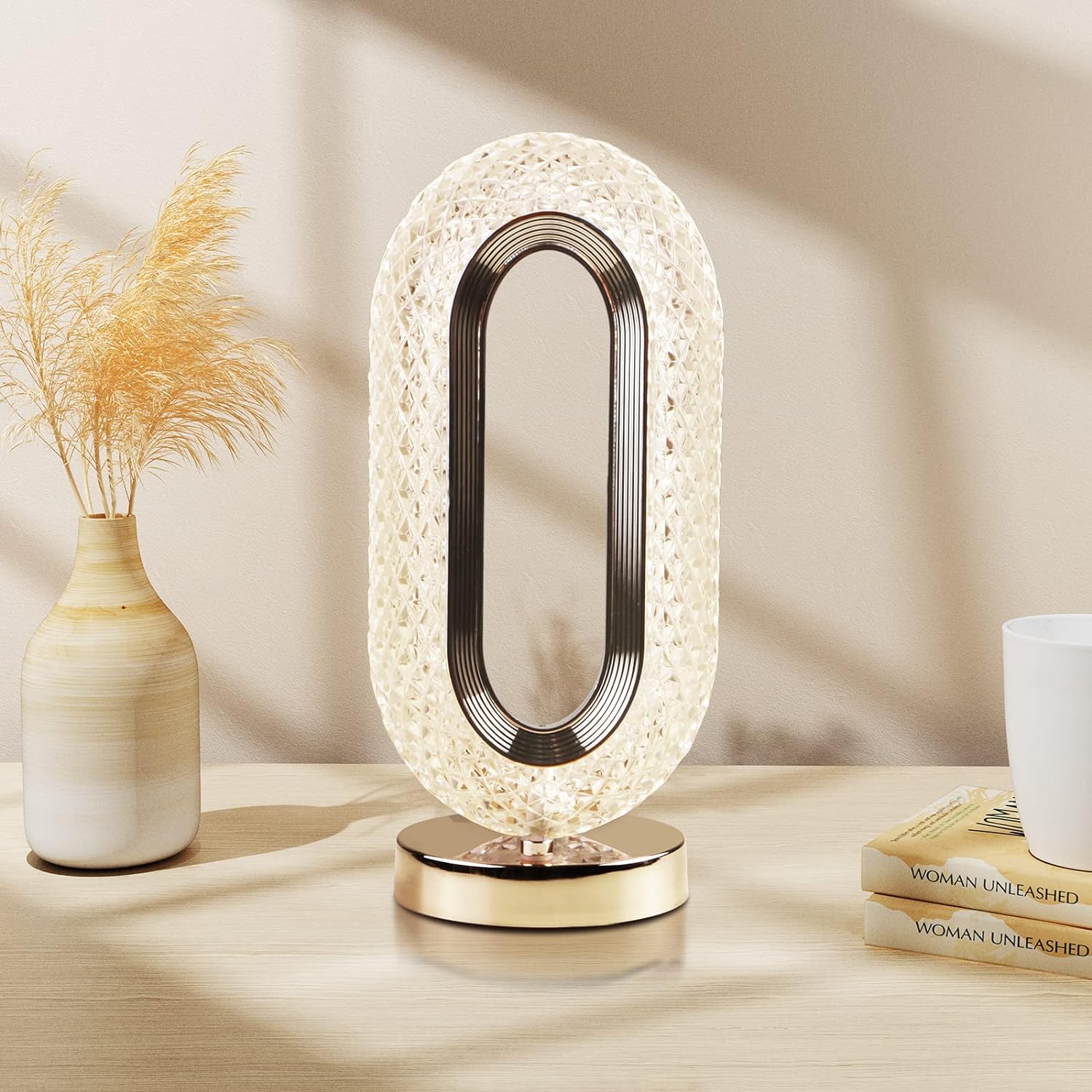 LED Crystal Table Lamp – Touch Control, USB Rechargeable, 3-Way Dimmable Decorative Bedside Night Light
