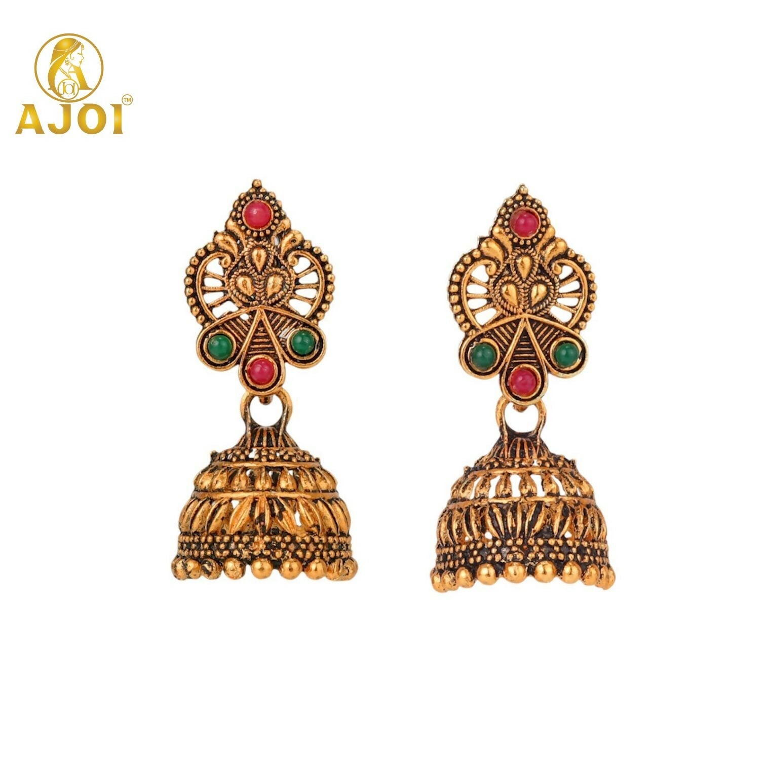 Traditional Antique Gold-Plated Temple Jhumka Earrings Combo Set for Women & Girls (Set of 5)