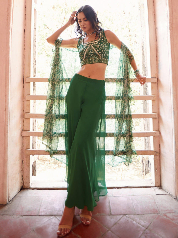 Comfortable green georgette palazzo with a sleek, modern look
