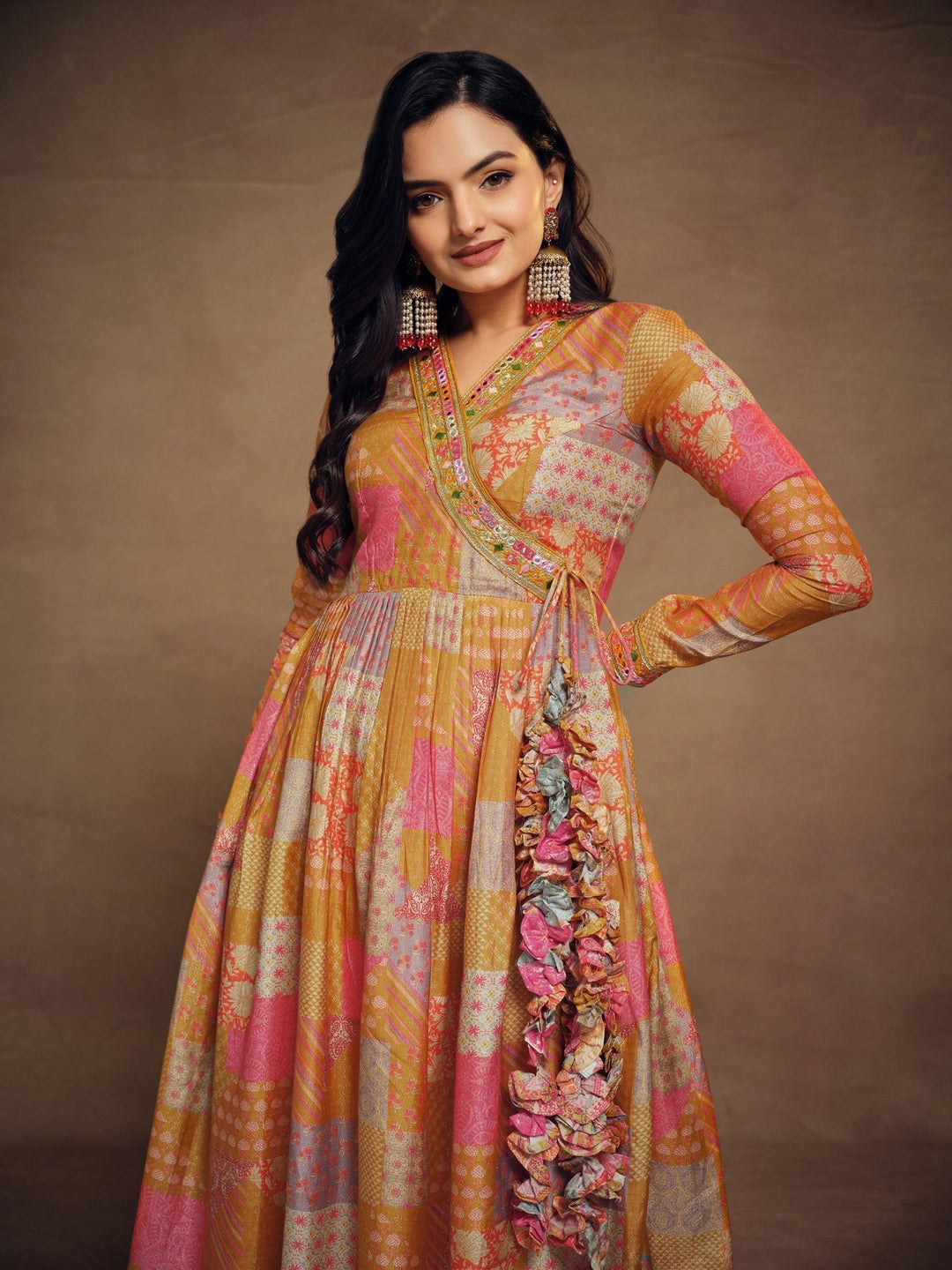 Adorable Mustard Yellow Digital Printed Muslin Silk Palazzo Suit for women