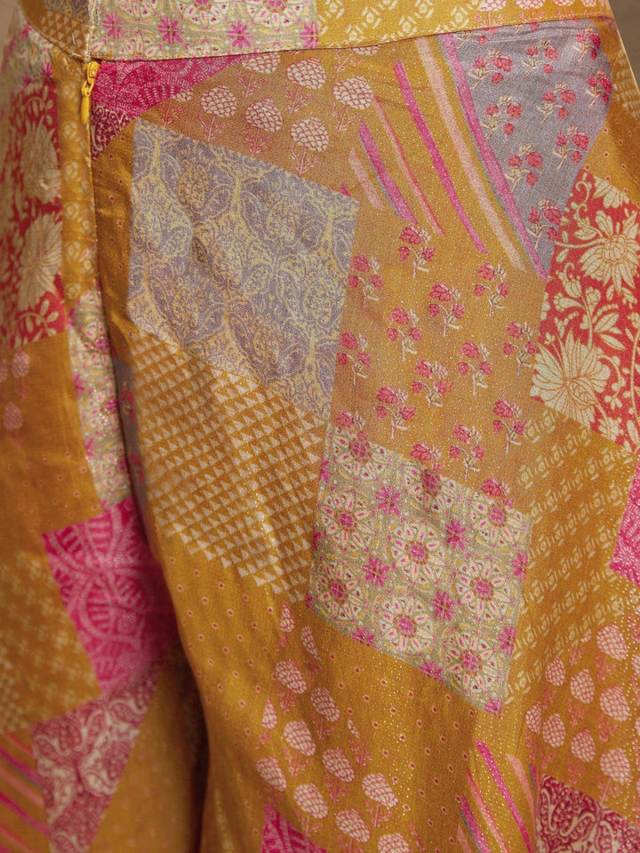 Adorable mustard yellow digital printed muslin silk palazzo suit with intricate design