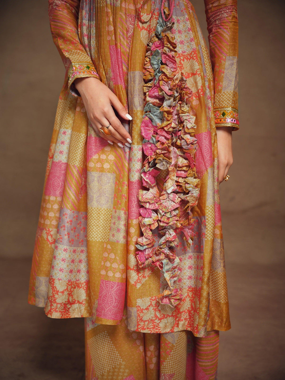 Adorable Mustard Yellow Digital Printed Muslin Silk Palazzo Suit for Women