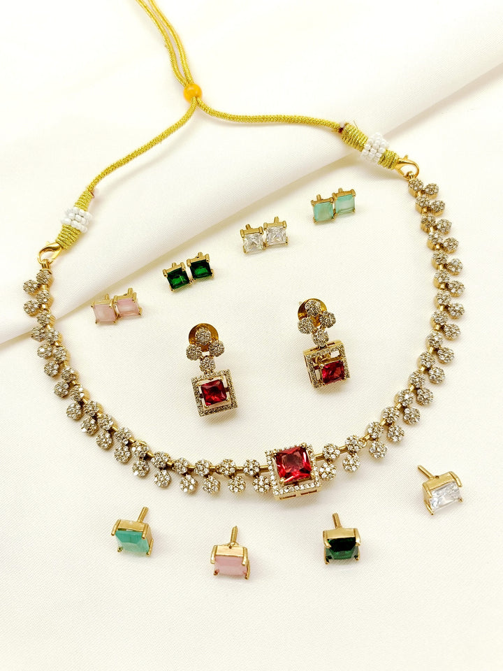 Elsa Multi Colour Polki Necklace Set - qivii