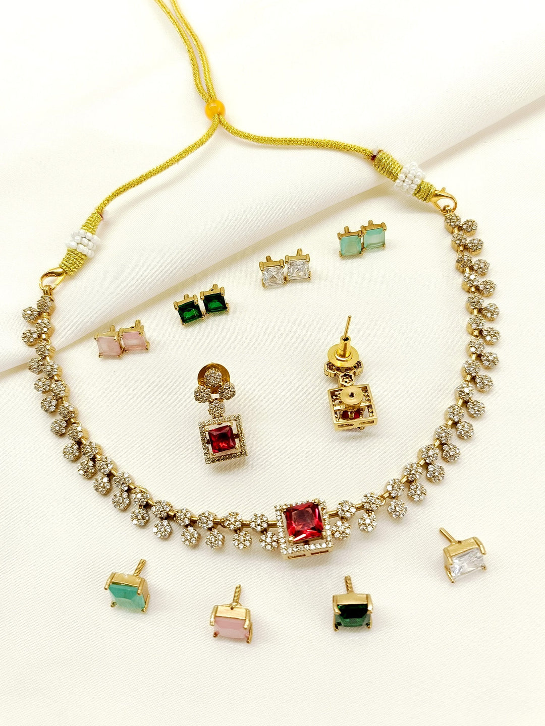 Elsa Multi Colour Polki Necklace Set - qivii