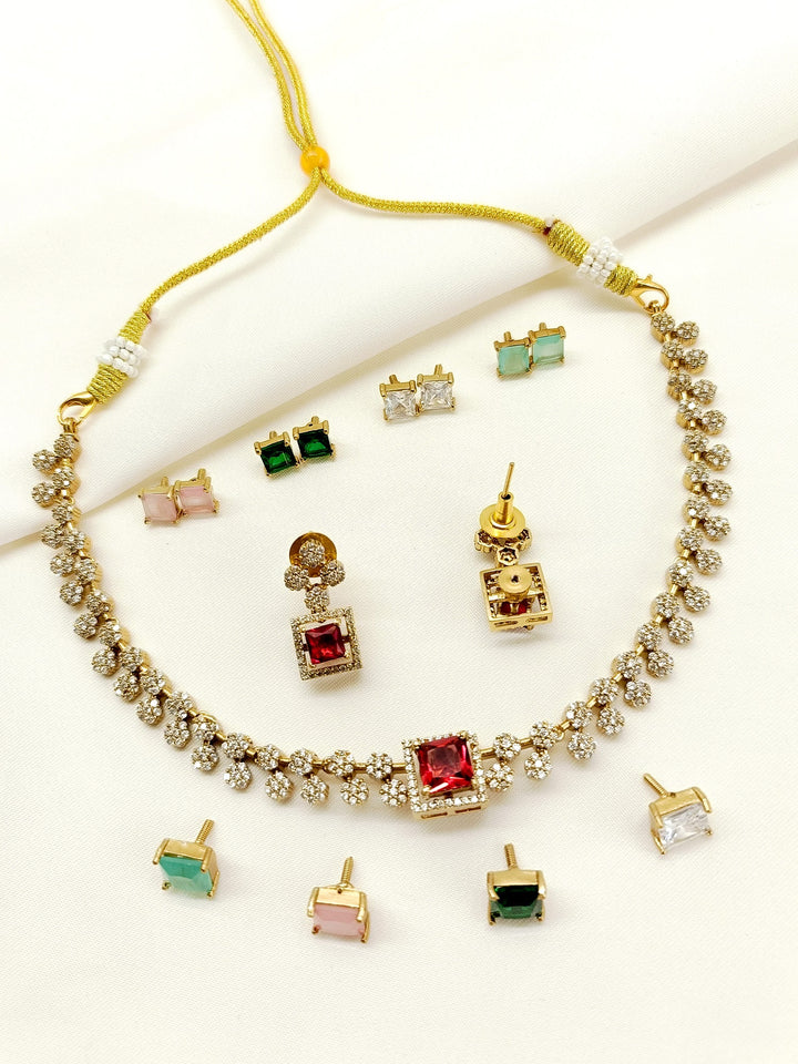 Elsa Multi Colour Polki Necklace Set - qivii