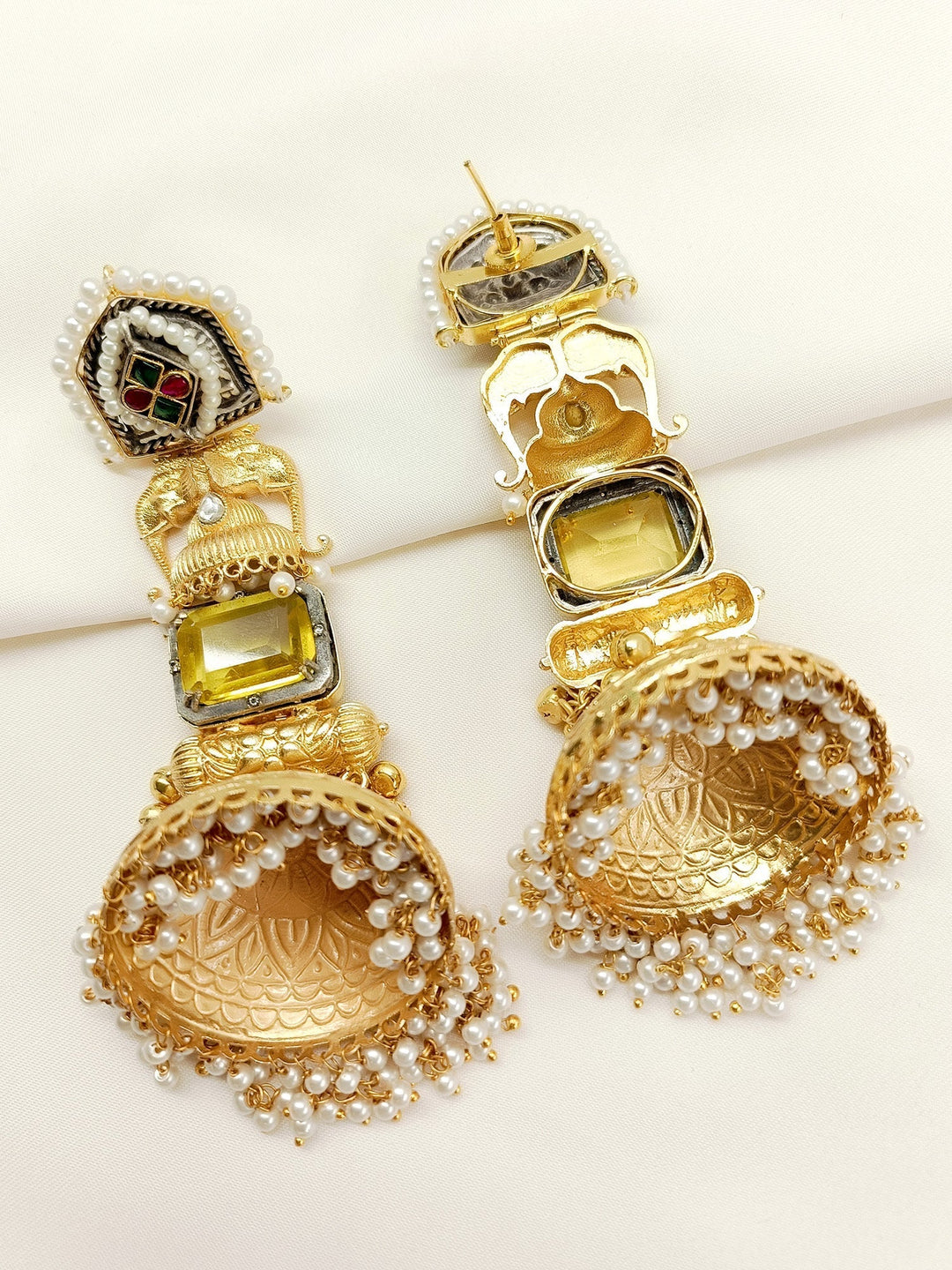 Traditional elephant boutique jhumki with stunning golden ball and pearl hanging