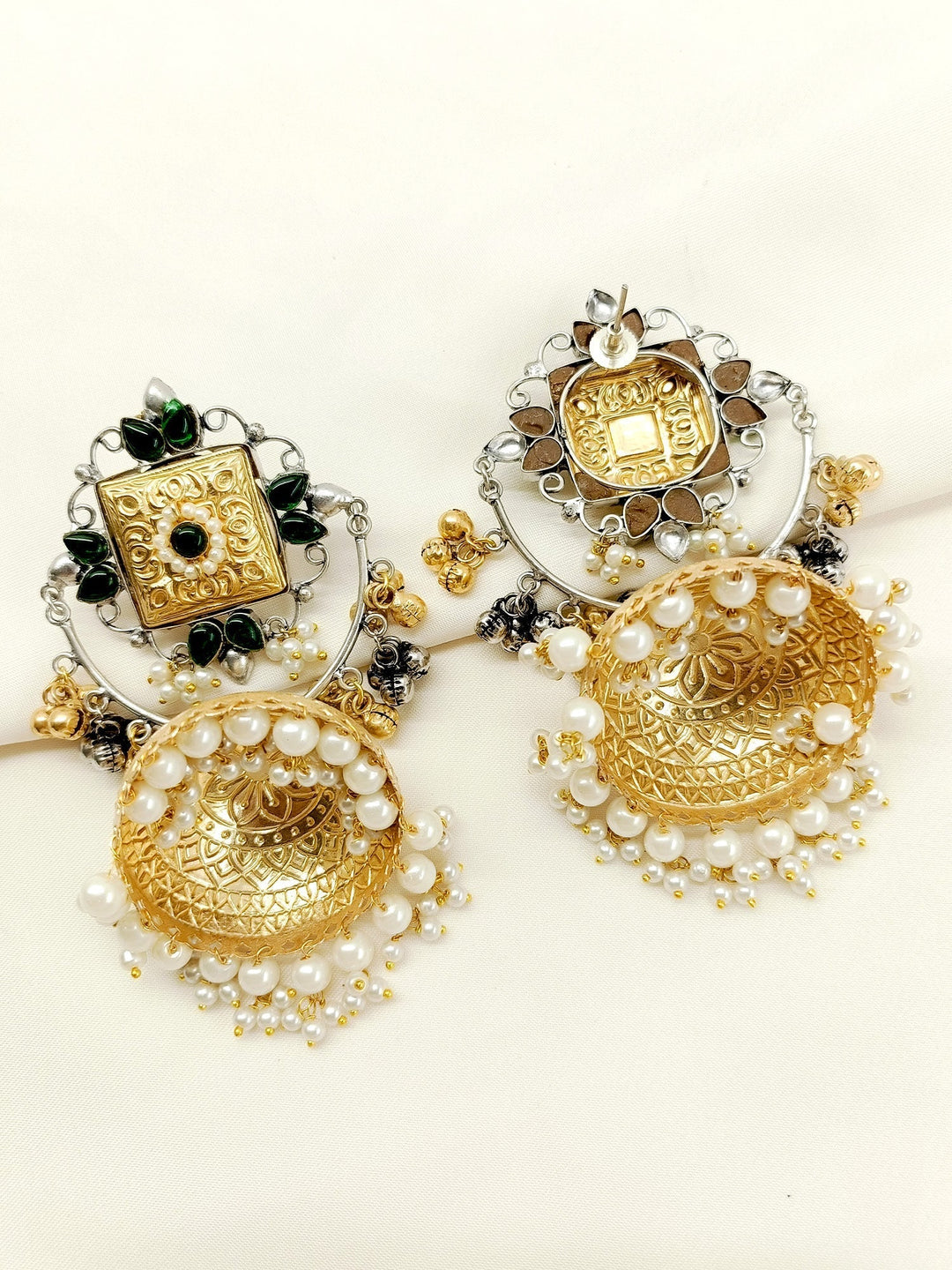  Elegant Jhumkis with Delicate Pearl Hangings for Ethnic Attire 