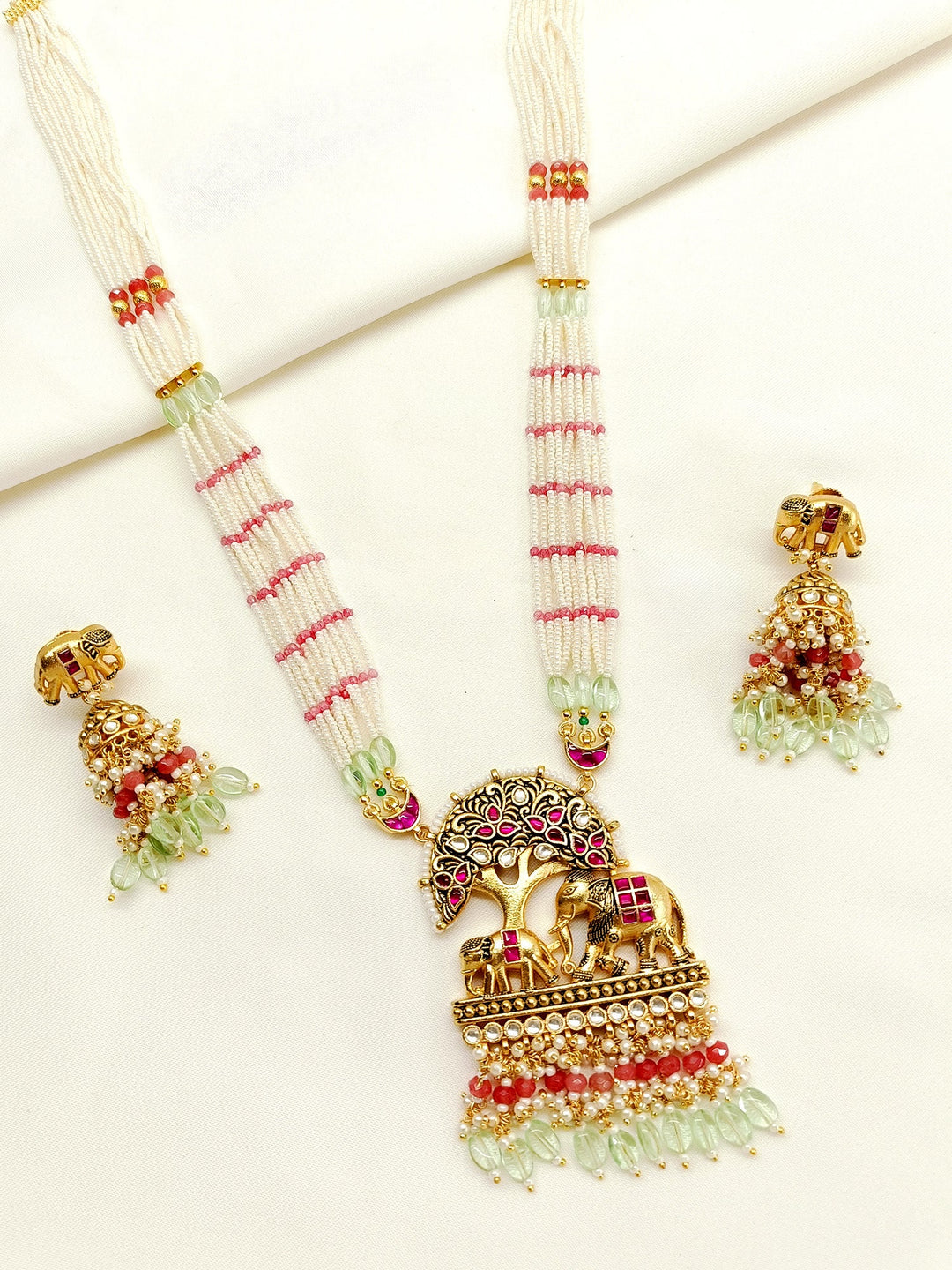 Aagamya Multi Colour Long Kundan Set - qivii
