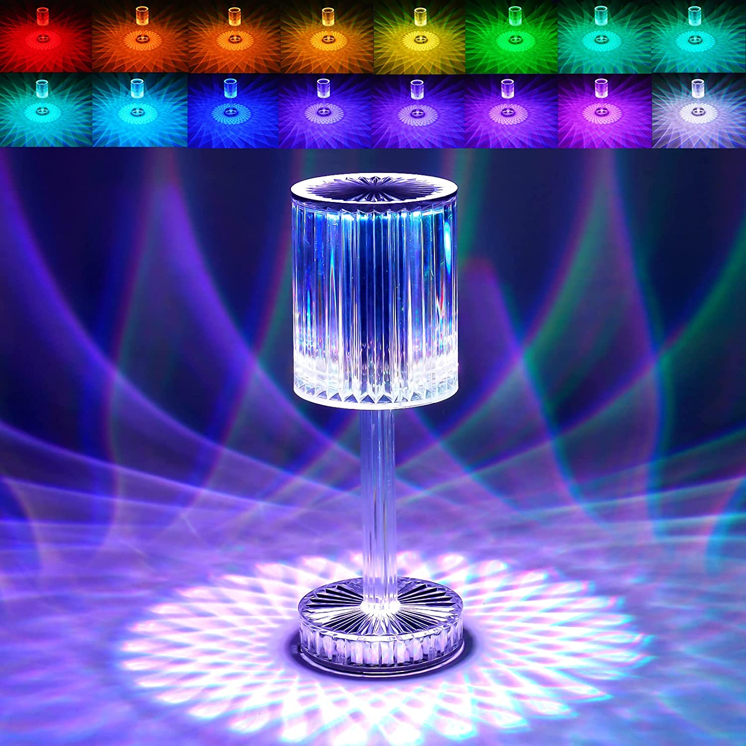 Touch Control Crystal LED Table Lamp – USB Rechargeable Atmosphere Night Light for Home & Bedroom Décor