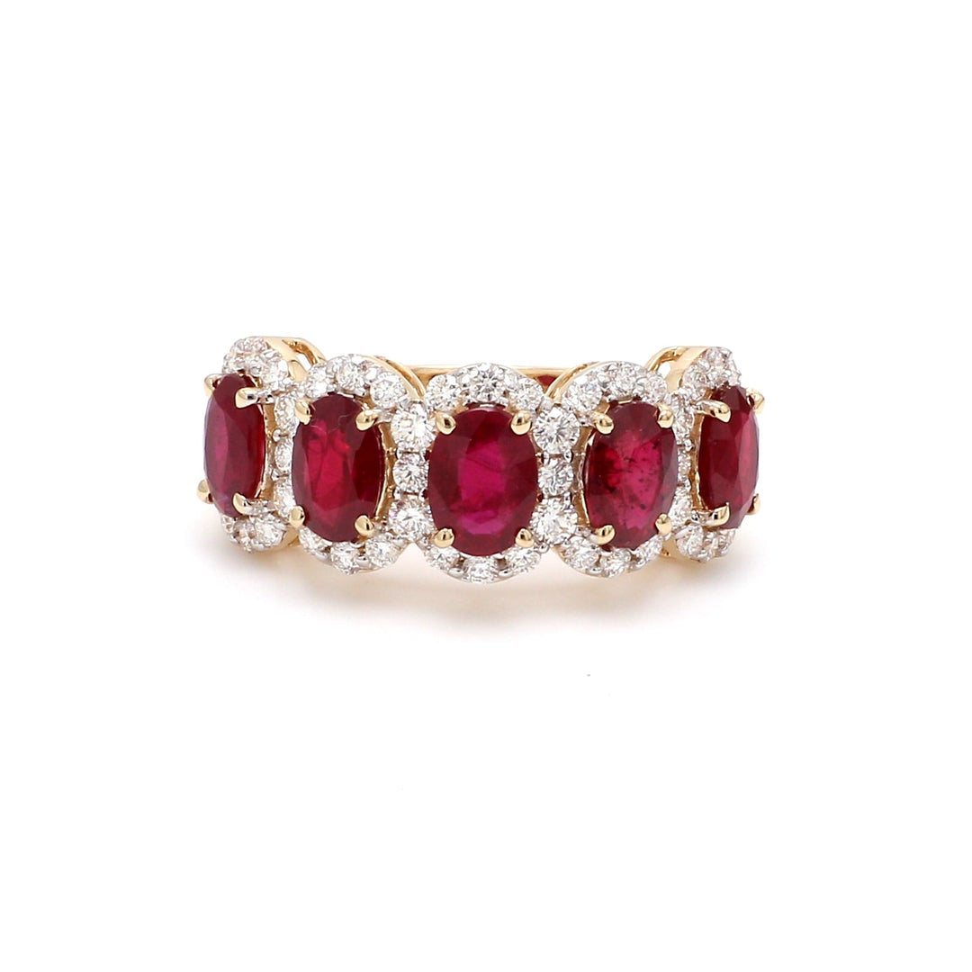 Ruby Oval Diamond Five Stone Ring - qivii