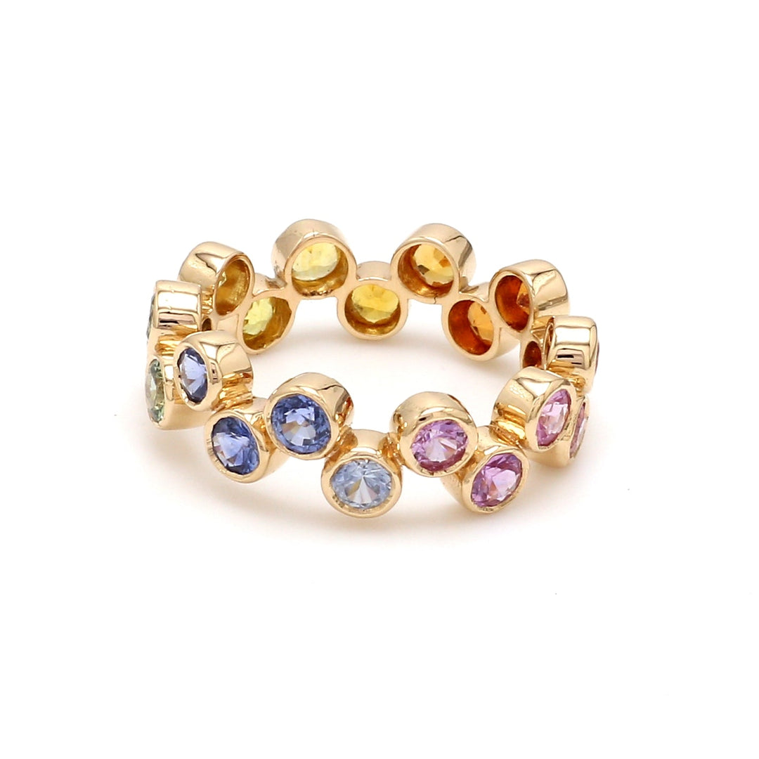 Rainbow Sapphire Round Zig Zag Ring - qivii