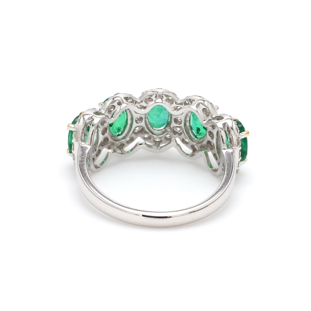 Emerald and Diamond Oval Five Stone Ring - qivii