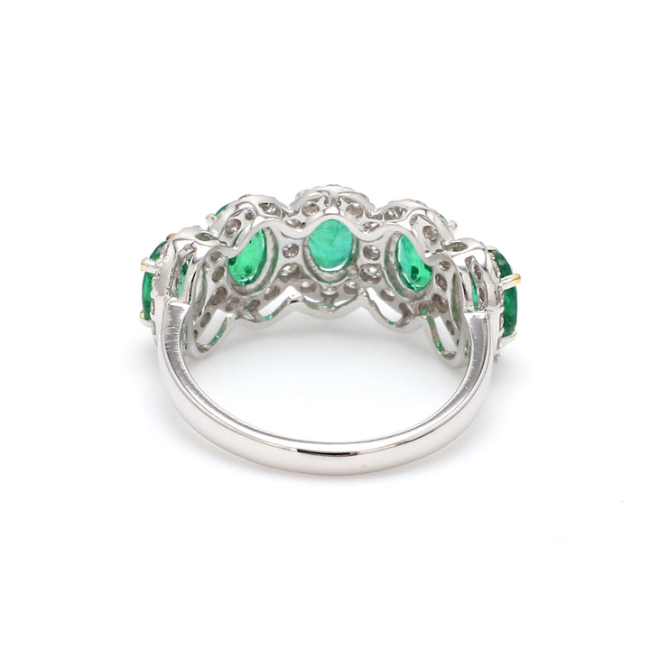 Emerald and Diamond Oval Five Stone Ring - qivii