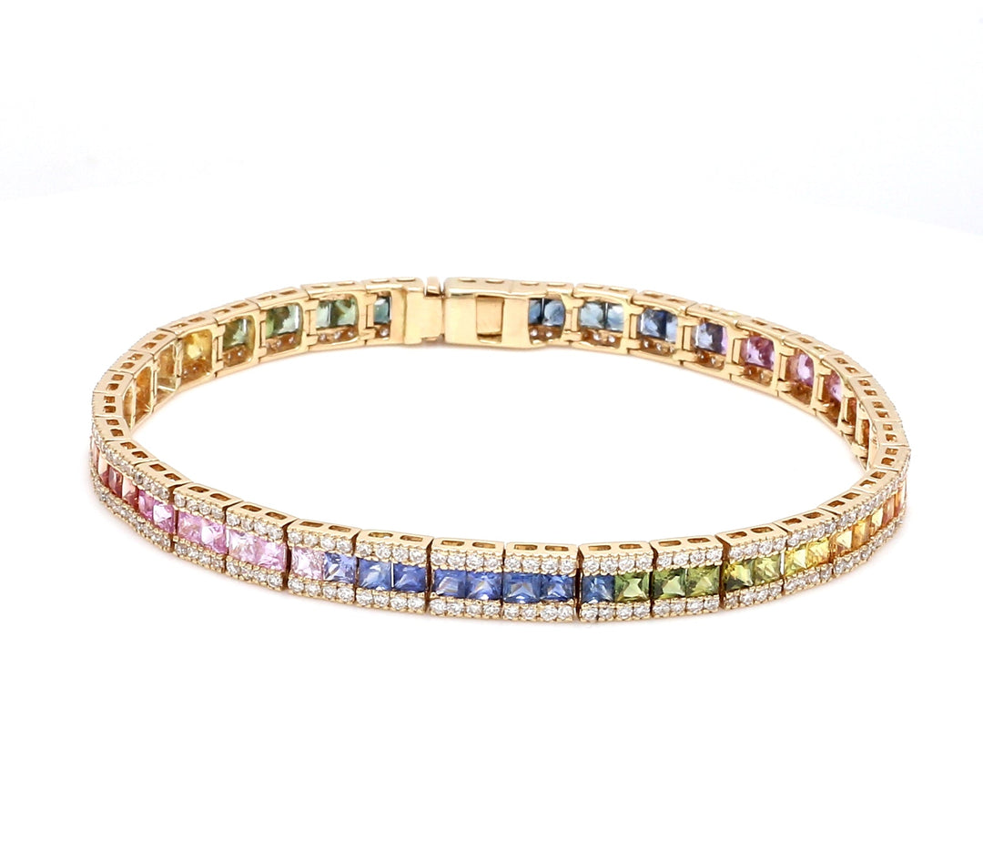 Rainbow Sapphire Princess Cut Diamond Bracelet - qivii