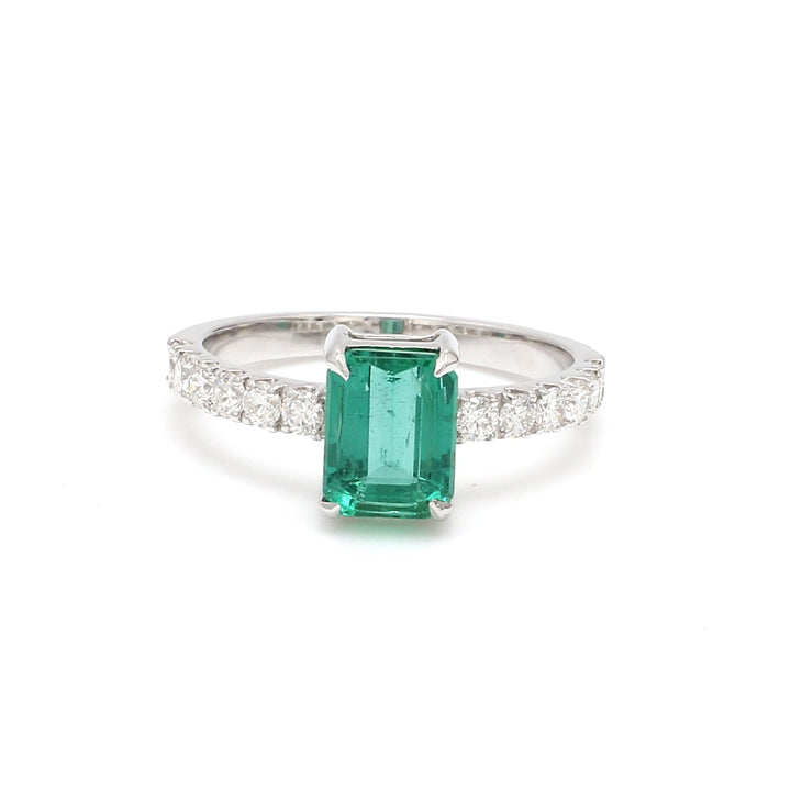 Emerald Octagon Diamond Solitaire Ring - qivii