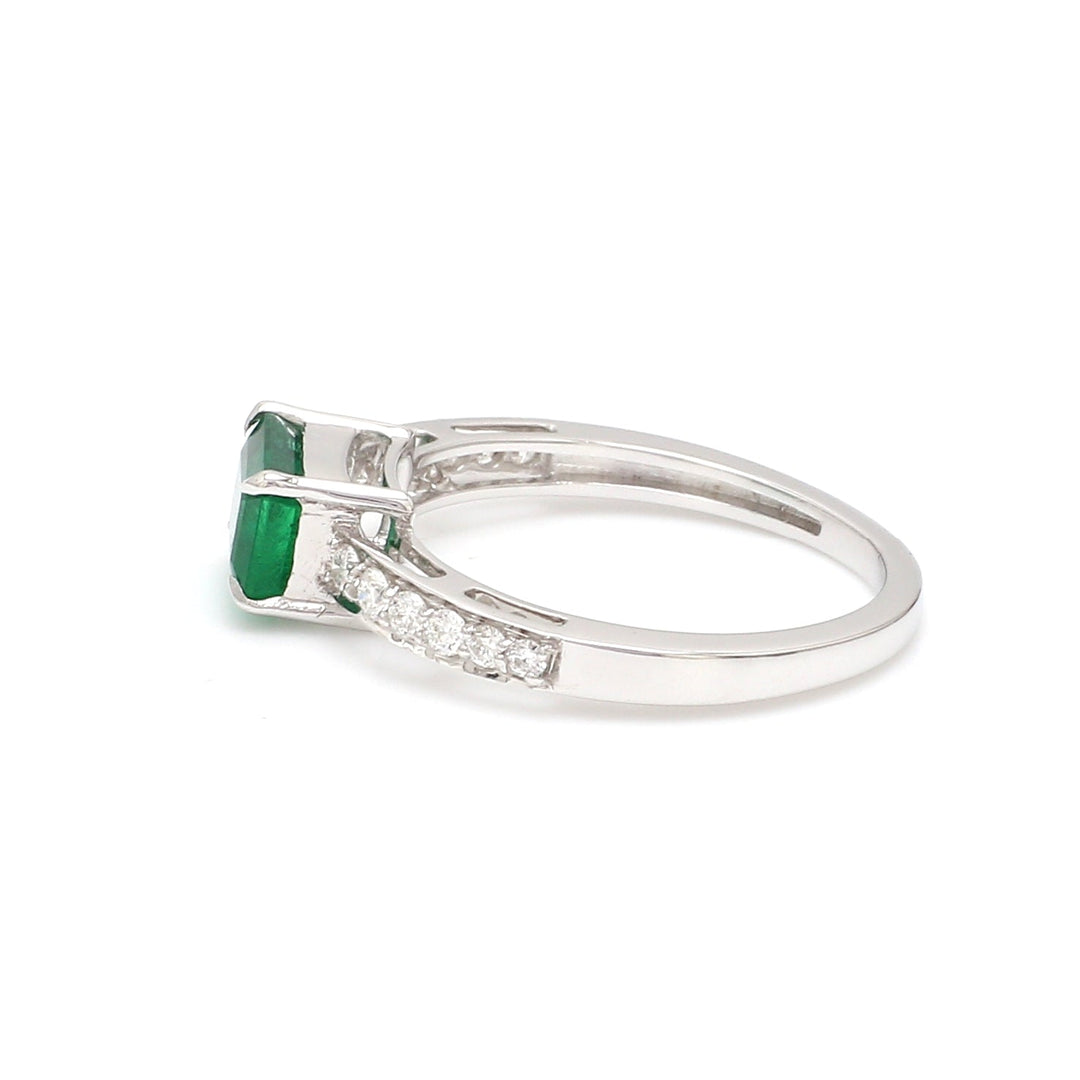 Emerald Diamond Octagon Prong Set East West Ring - qivii