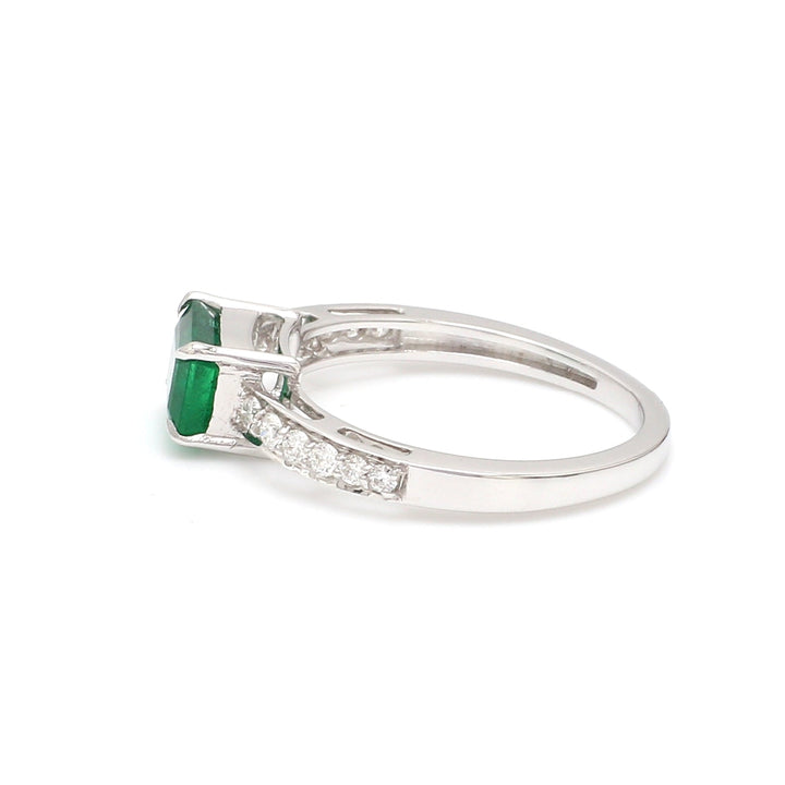 Emerald Diamond Octagon Prong Set East West Ring - qivii