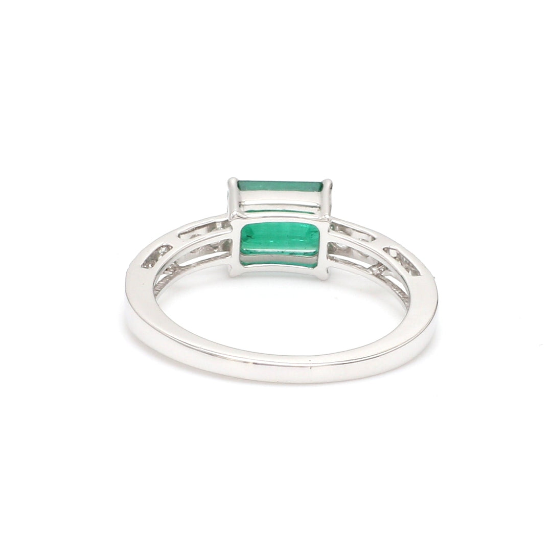 Emerald Diamond Octagon Prong Set East West Ring - qivii