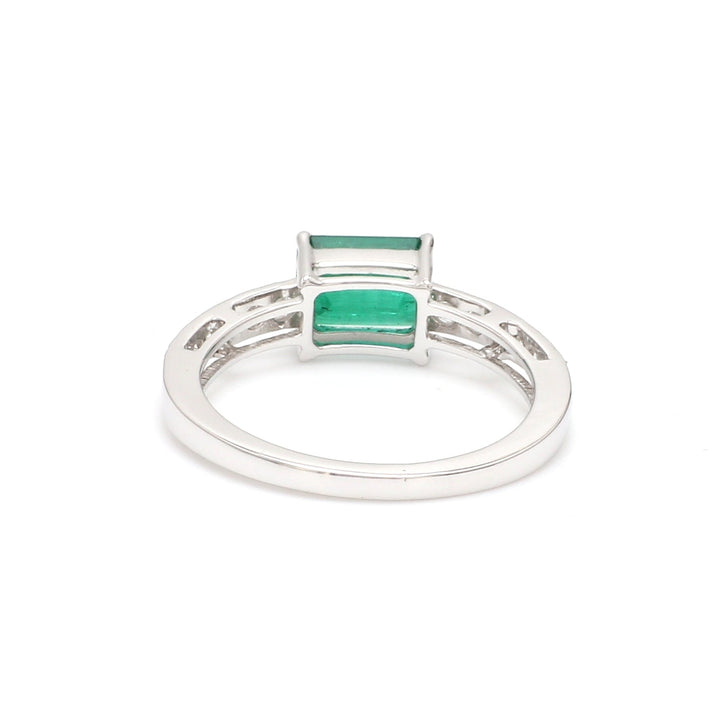 Emerald Diamond Octagon Prong Set East West Ring - qivii