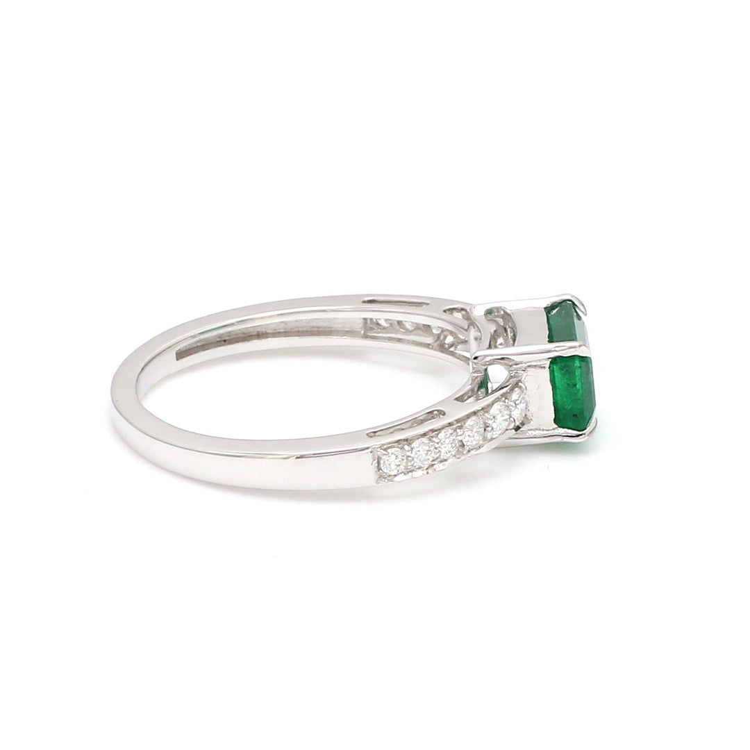 Emerald Diamond Octagon Prong Set East West Ring - qivii