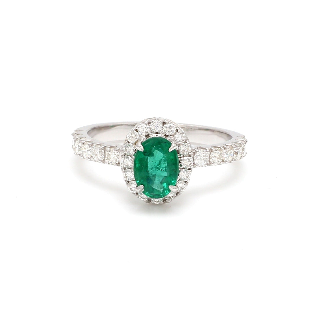 Emerald Oval Diamond Halo Ring - qivii