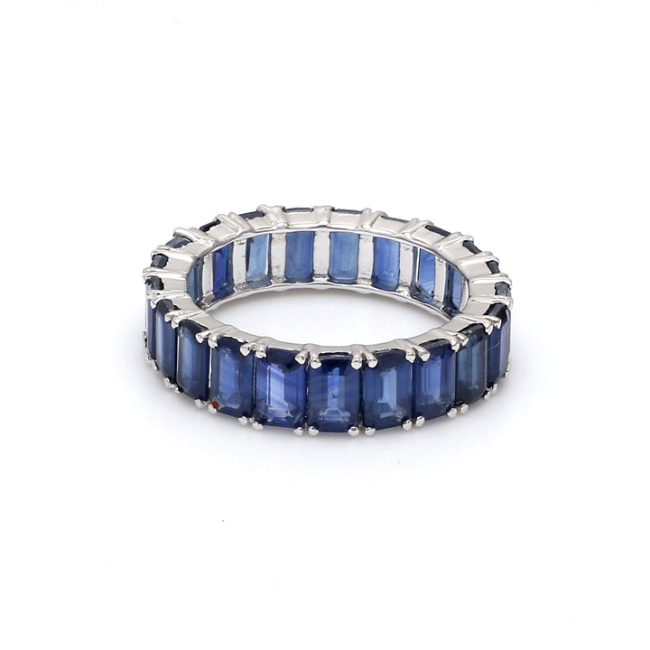 Blue Sapphire Emerald Cut Eternity Ring - qivii