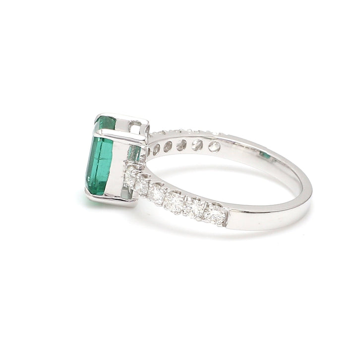Emerald Octagon Diamond Solitaire Ring - qivii