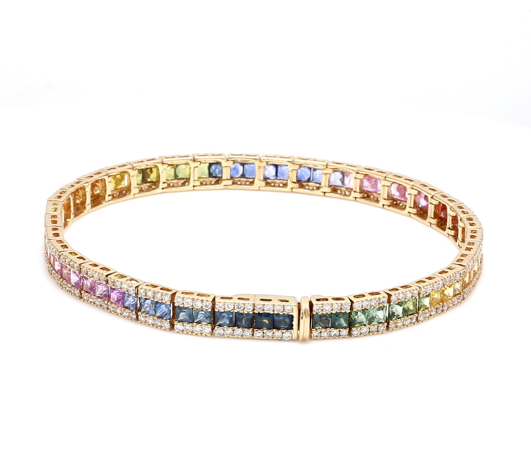 Rainbow Sapphire Princess Cut Diamond Bracelet - qivii