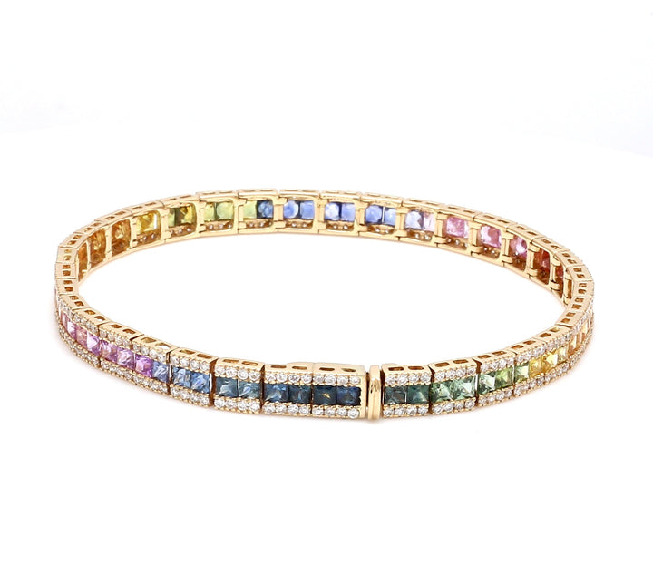 Rainbow Sapphire Princess Cut Diamond Bracelet - qivii