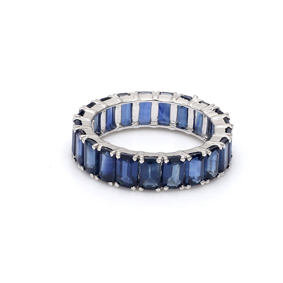 Blue Sapphire Emerald Cut Eternity Ring - qivii