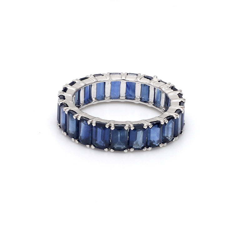 Blue Sapphire Emerald Cut Eternity Ring - qivii