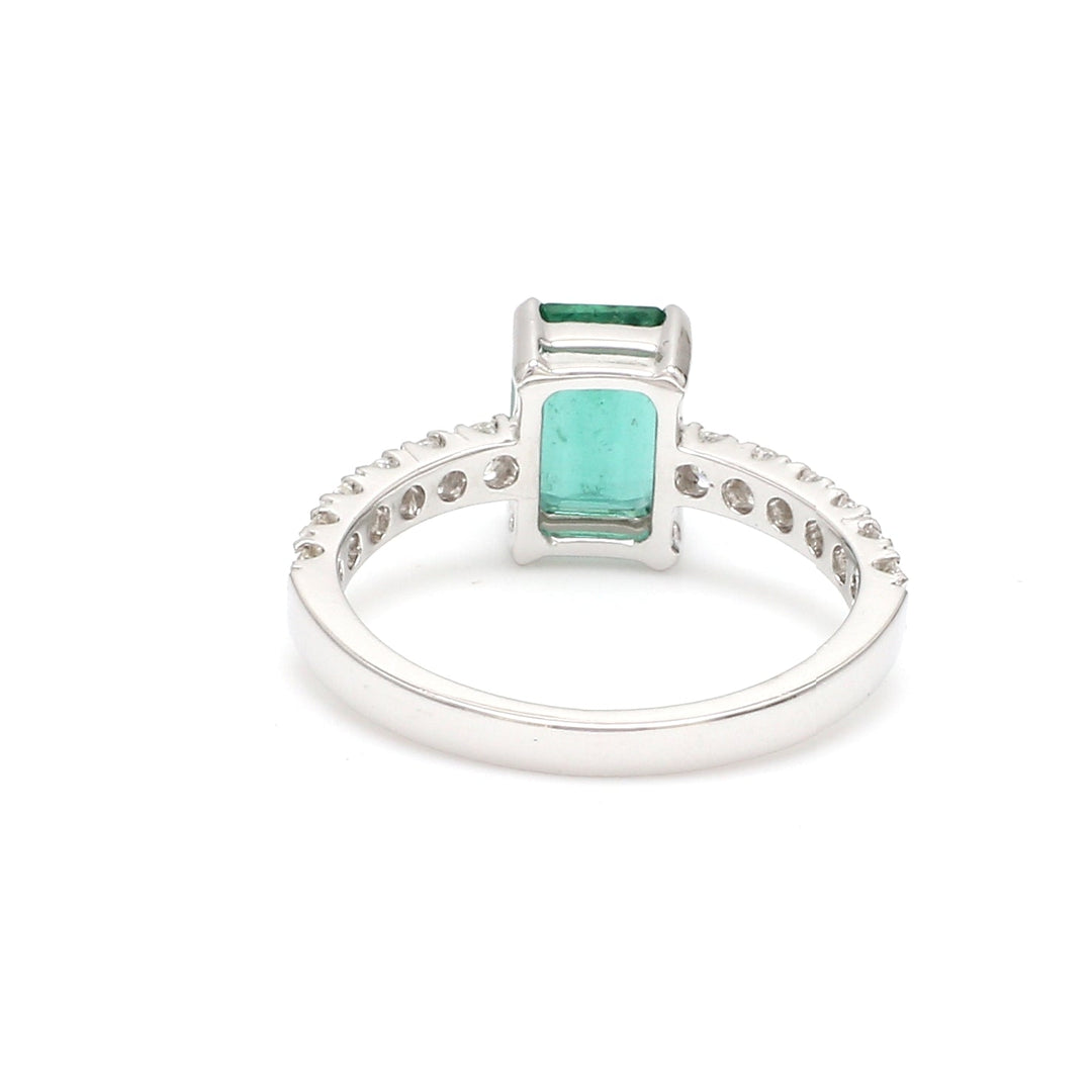 Emerald Octagon Diamond Solitaire Ring - qivii