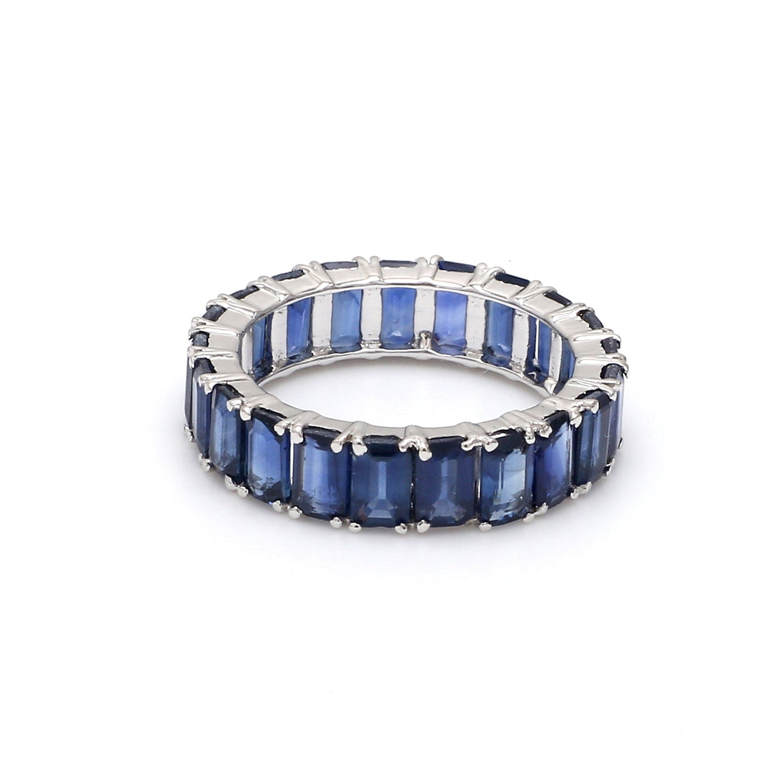 Blue Sapphire Emerald Cut Eternity Ring - qivii