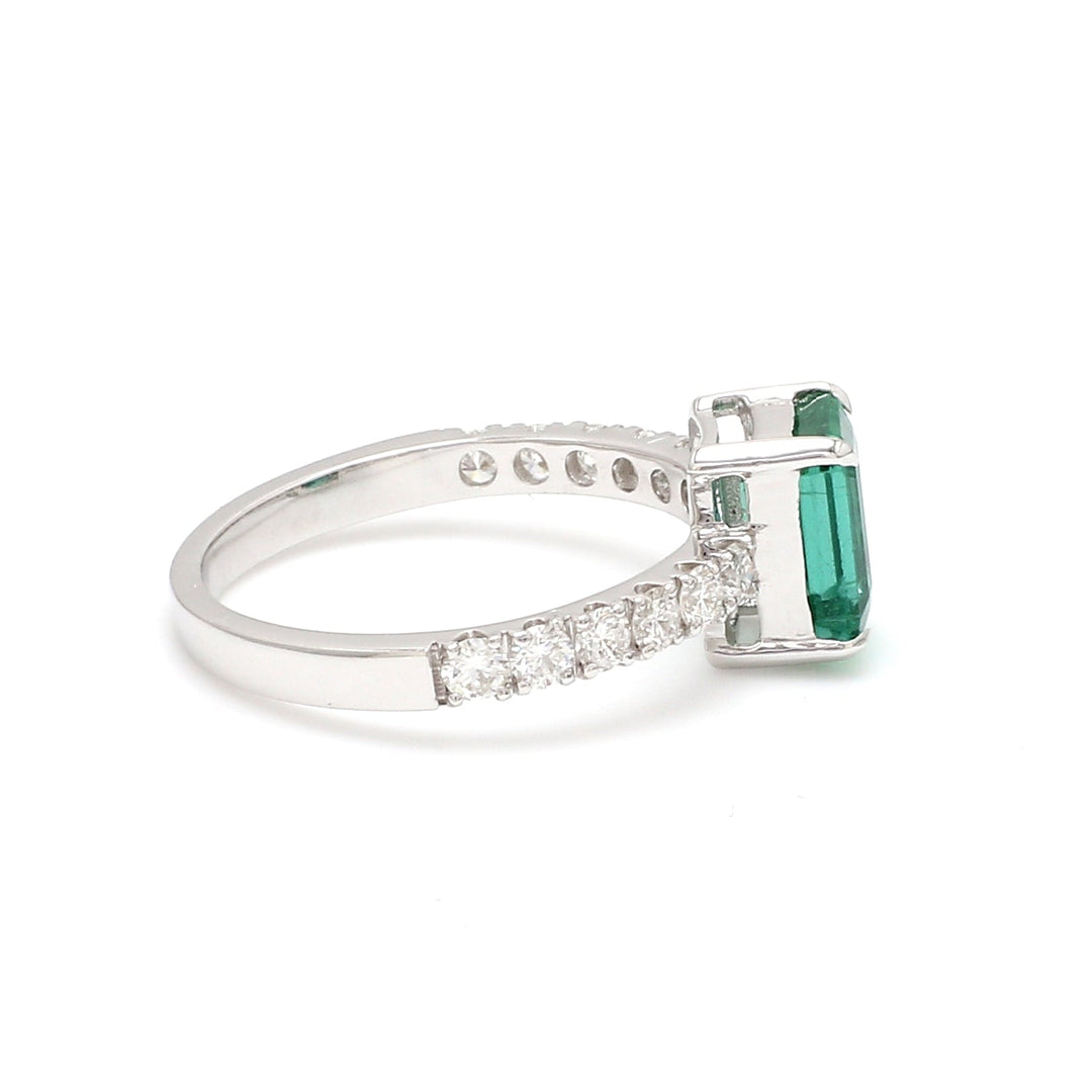 Emerald Octagon Diamond Solitaire Ring - qivii