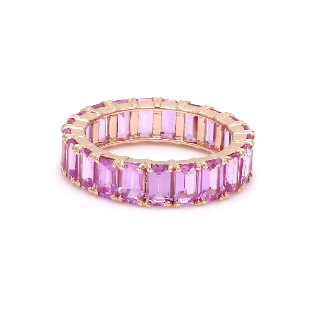 Pink Sapphire Emerald Cut Eternity Ring - qivii