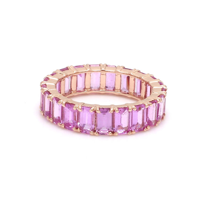 Pink Sapphire Emerald Cut Eternity Ring - qivii