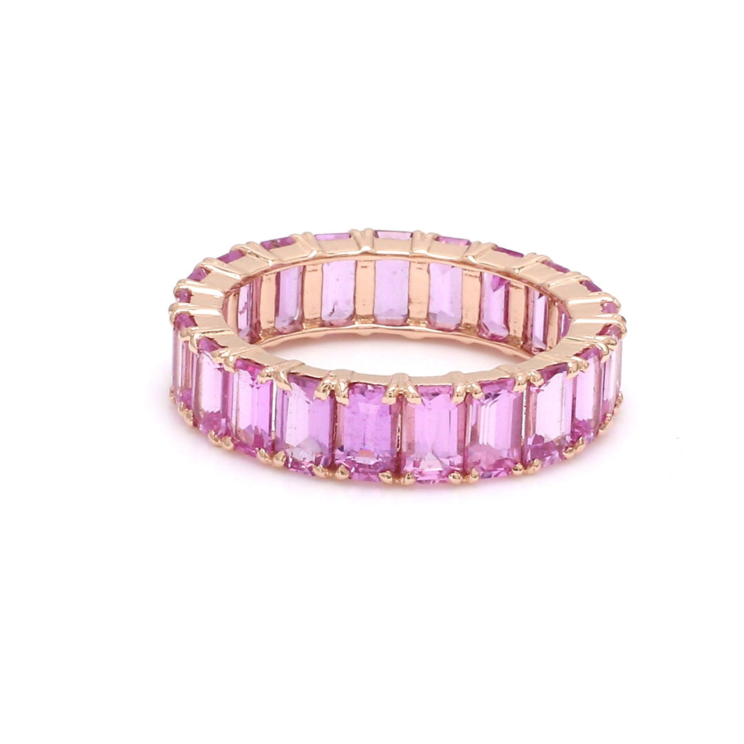 Pink Sapphire Emerald Cut Eternity Ring - qivii