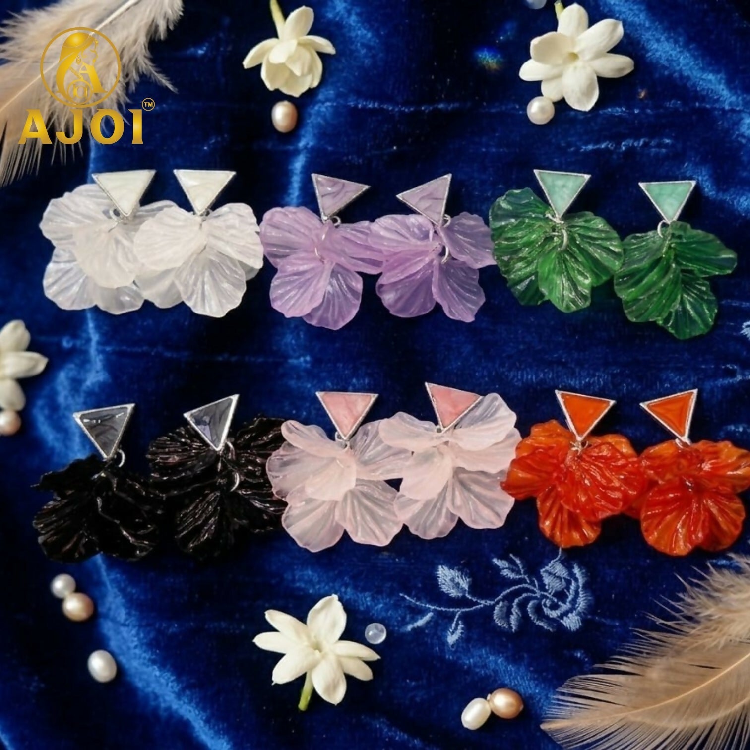 Elegant Floral Gemstone Drop Earrings Set of 6