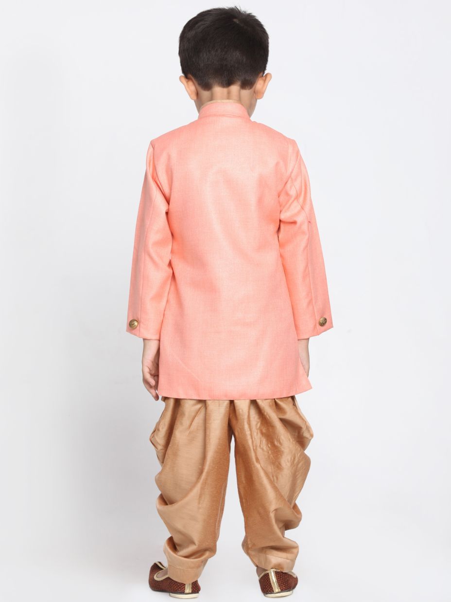 Vastramay Boys Pink Jute Silk Blend Sherwani Set - qivii