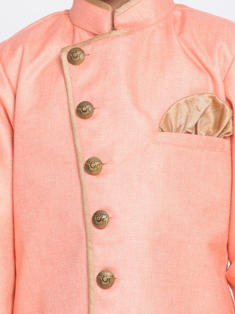 Vastramay Boys Pink Jute Silk Blend Sherwani Set - qivii