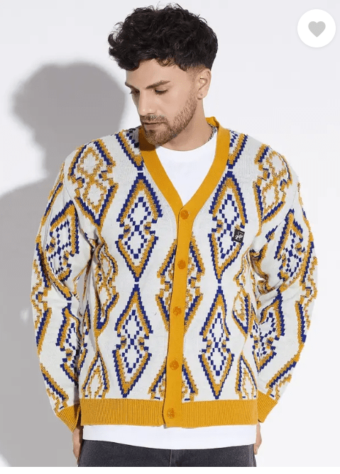 Mustard Abstract Print Cardigan