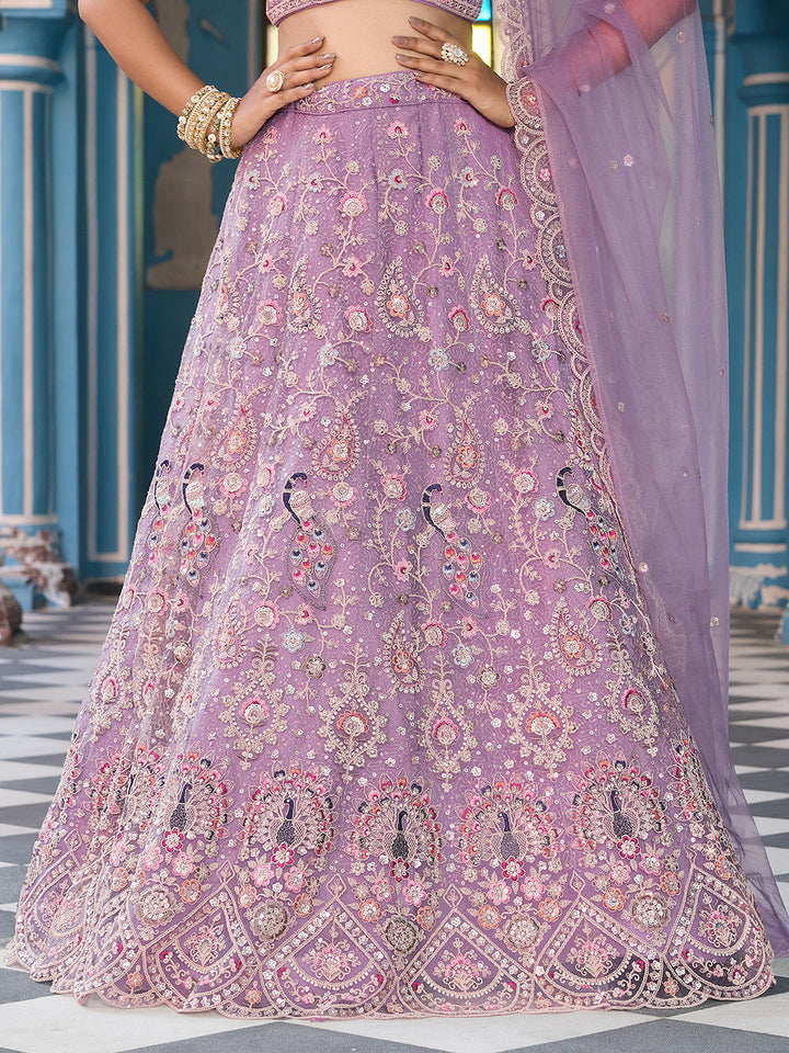 MAUVE - Net Fabric Sequins embroidery Semi-Stitched Lehenga & Unstitched Blouse With Dupatta